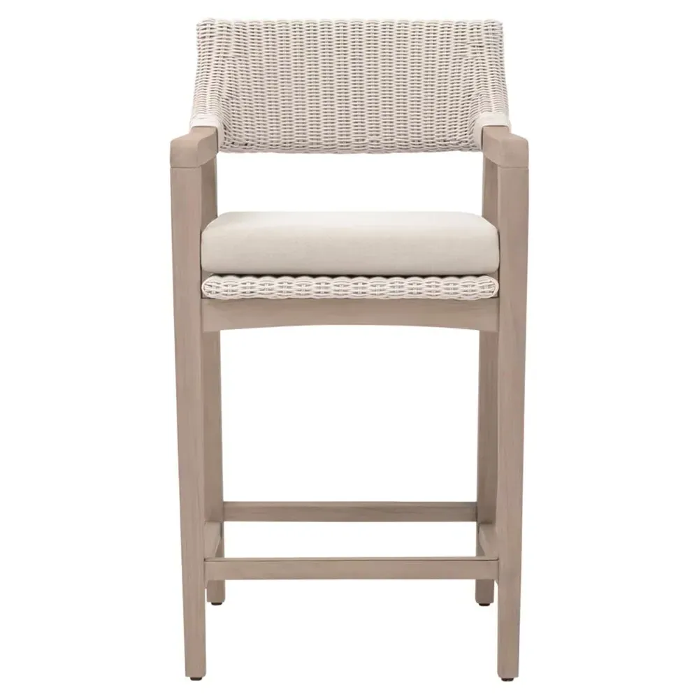 Lucile Woven Wicker Outdoor Counter Stool - Cream, Teak