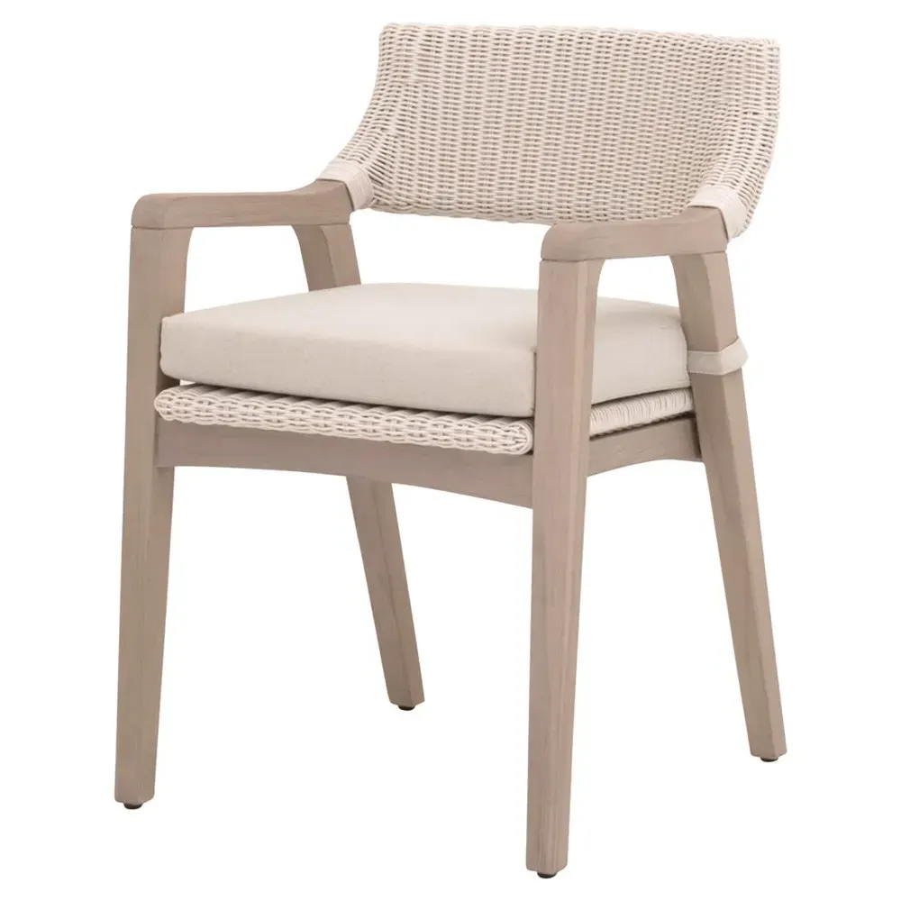 Lucile Woven Wicker Outdoor Dining Arm Chair - Cream, Teak