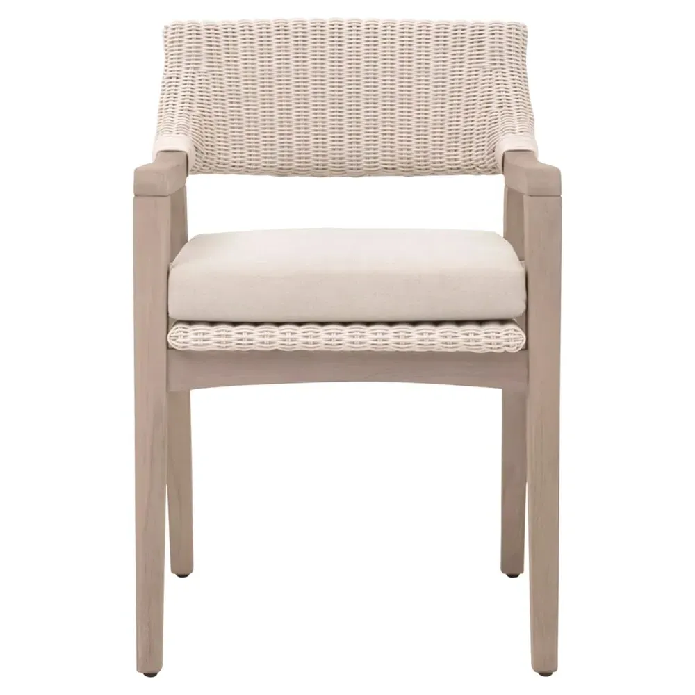 Lucile Woven Wicker Outdoor Dining Arm Chair - Cream, Teak