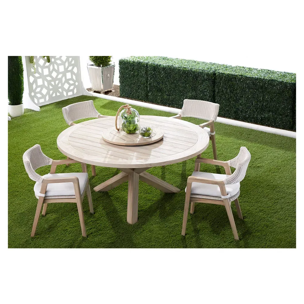 Lucile Woven Wicker Outdoor Dining Arm Chair - White, Teak