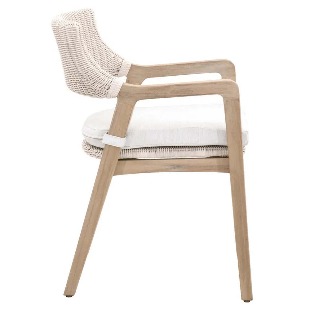 Lucile Woven Wicker Outdoor Dining Arm Chair - White, Teak