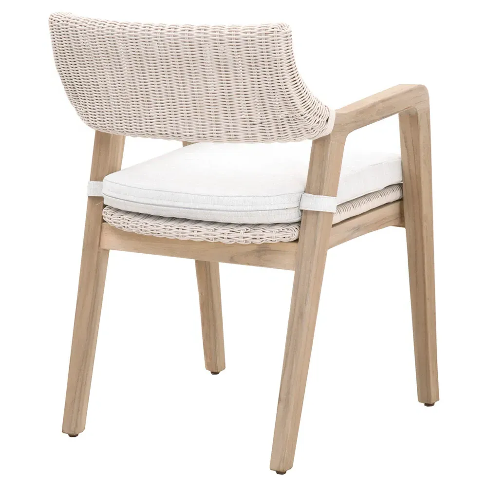 Lucile Woven Wicker Outdoor Dining Arm Chair - White, Teak
