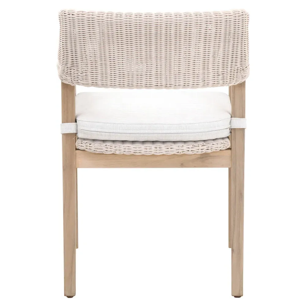 Lucile Woven Wicker Outdoor Dining Arm Chair - White, Teak