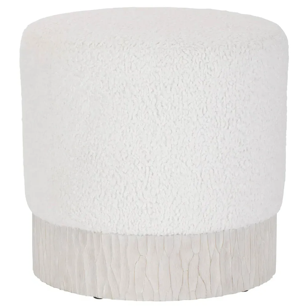 Lucilla Round Ottoman - White, Boucle