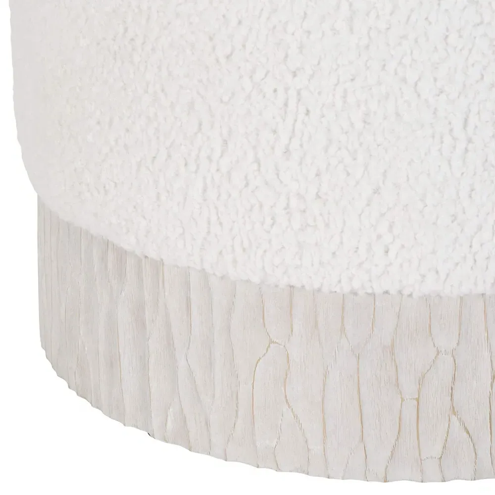 Lucilla Round Ottoman - White, Boucle