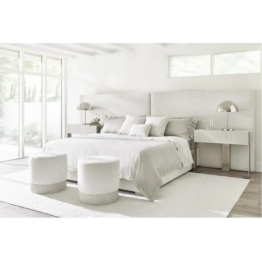 Lucilla Round Ottoman - White, Boucle