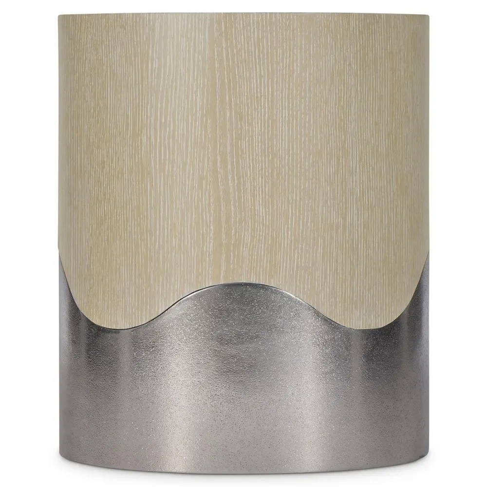 Lucilla Wave Accent Drum Side Table - Brown, Ash Wood