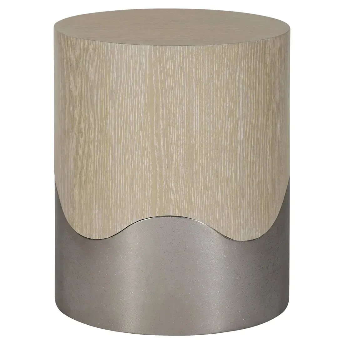 Lucilla Wave Accent Drum Side Table - Brown, Ash Wood