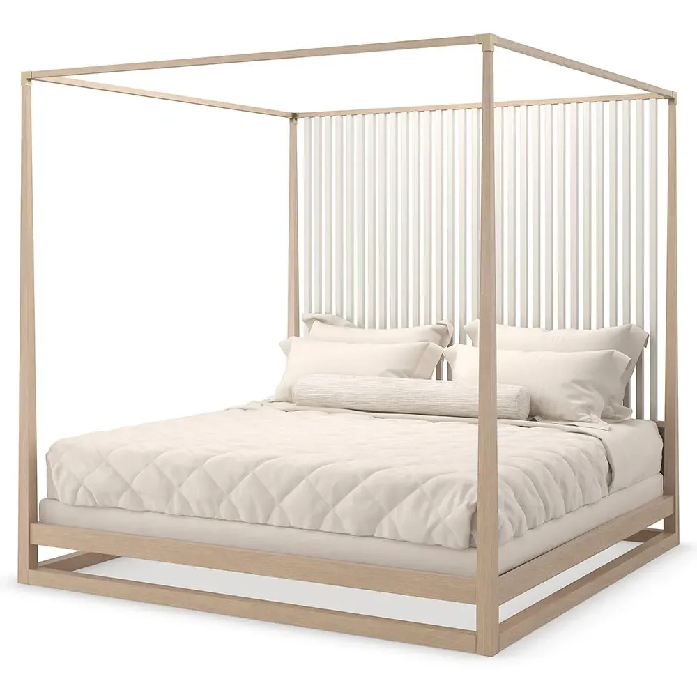 Lucius King Size Canopy Bed - Brown, Oak