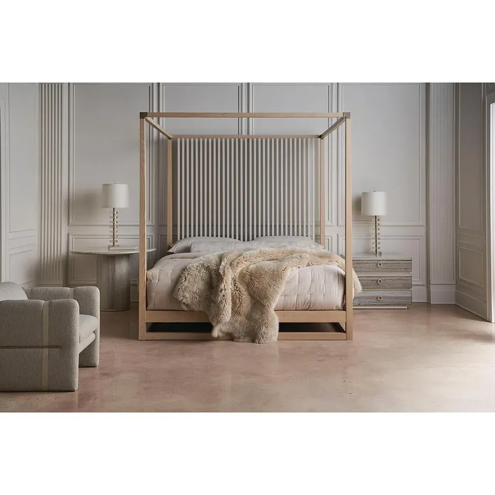 Lucius King Size Canopy Bed - Brown, Oak