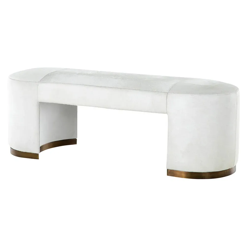 Lucius Oval Bench - White, Hair On Hide