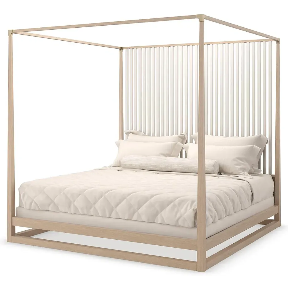 Lucius Queen Size Canopy Bed - Brown, Oak