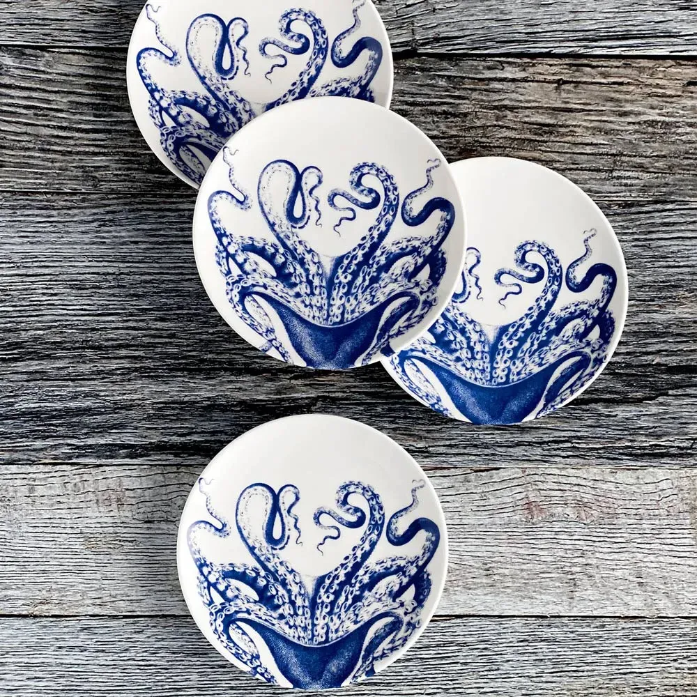 Lucy Canape Plate Set of 4 - Blue, Porcelain