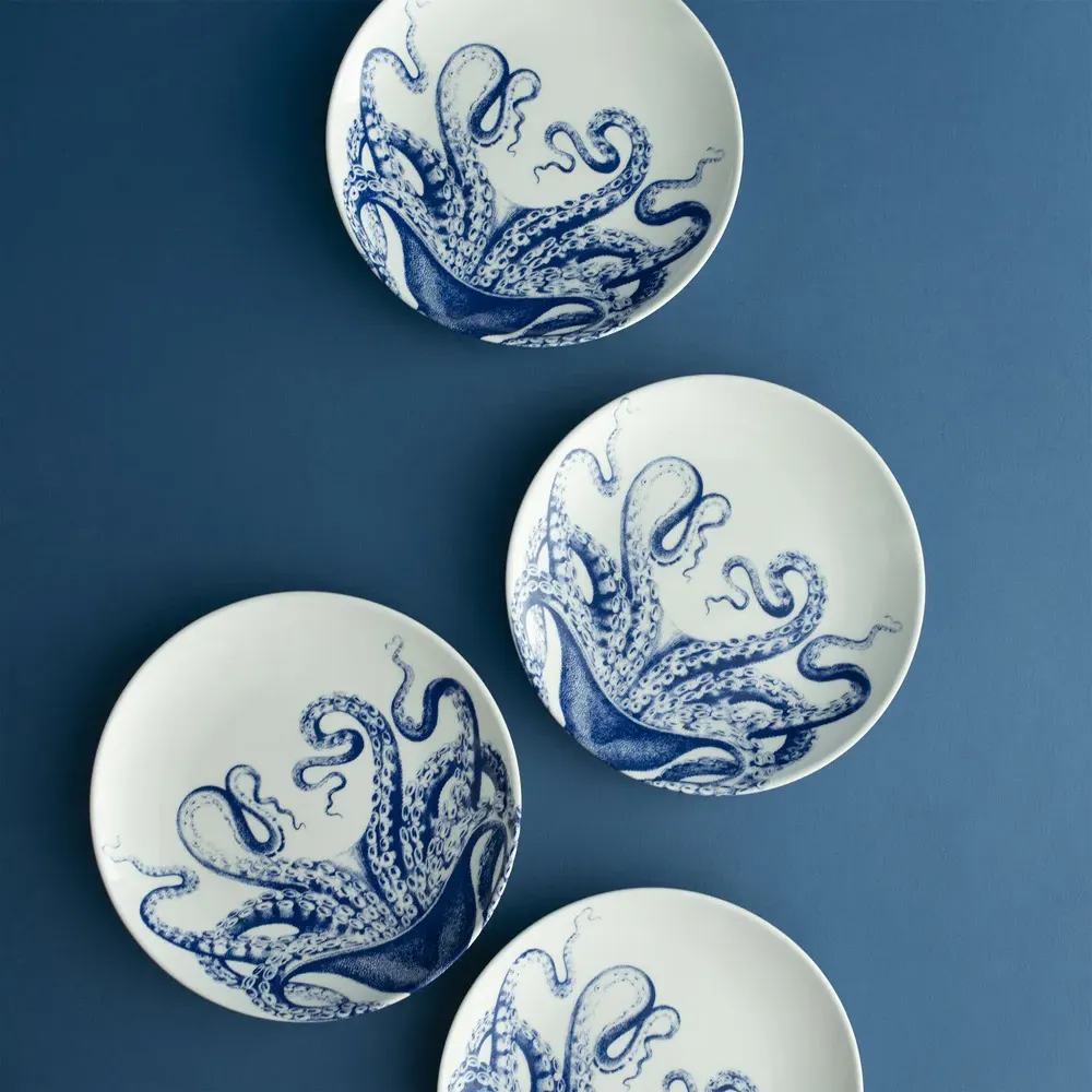Lucy Canape Plate Set of 4 - Blue, Porcelain