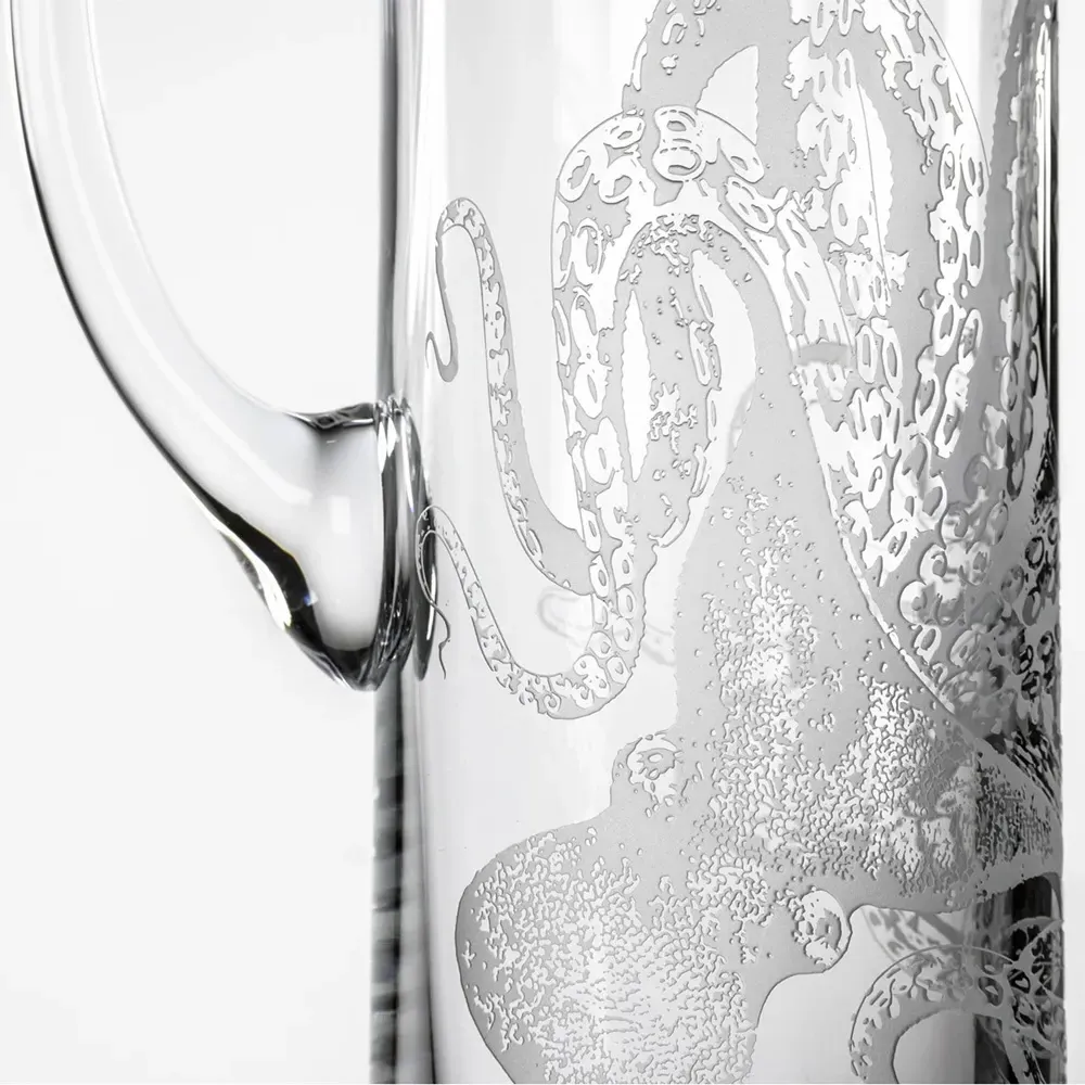 Lucy Coastal Beach Glass Pitcher with Octopus Design - Clear