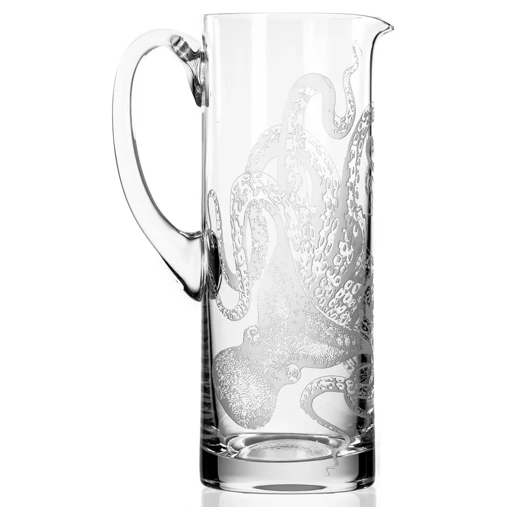 Lucy Coastal Beach Glass Pitcher with Octopus Design - Clear image