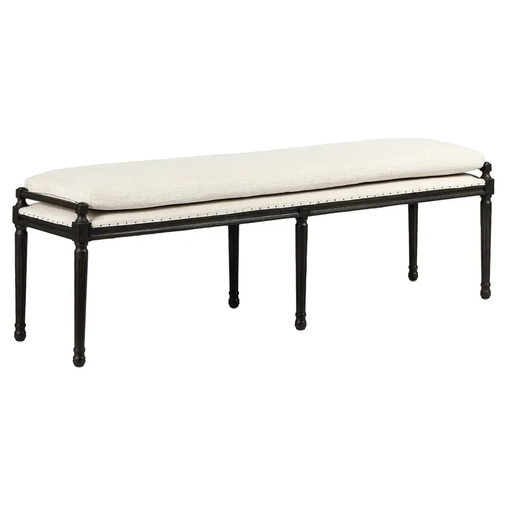 Lucy French Dining Bench with Nailhead Trim - Cream, Oak