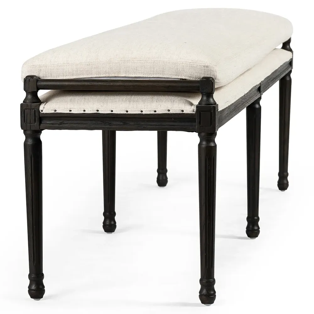 Lucy French Dining Bench with Nailhead Trim - Cream, Oak