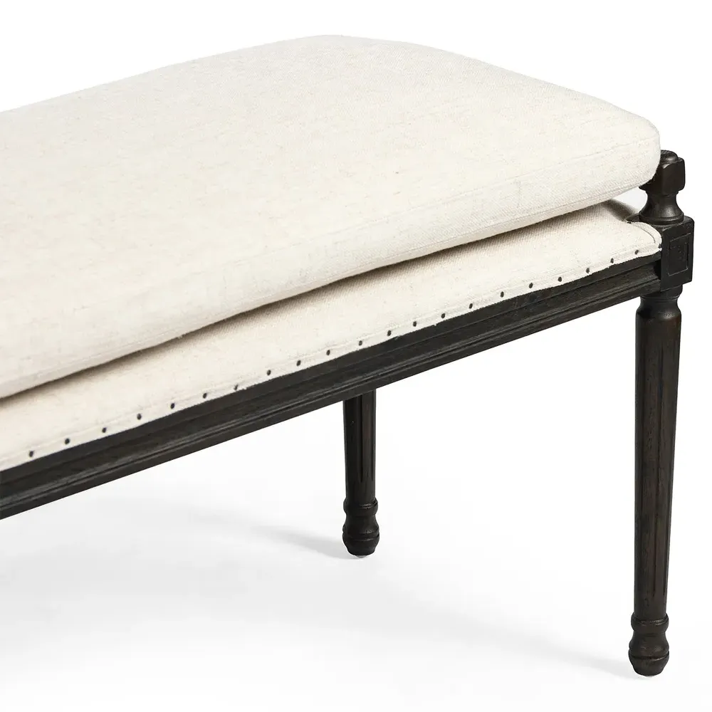 Lucy French Dining Bench with Nailhead Trim - Cream, Oak