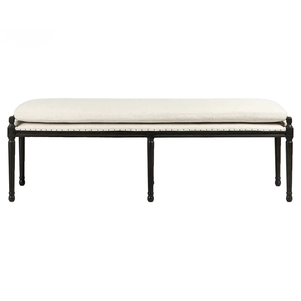 Lucy French Dining Bench with Nailhead Trim - Cream, Oak image