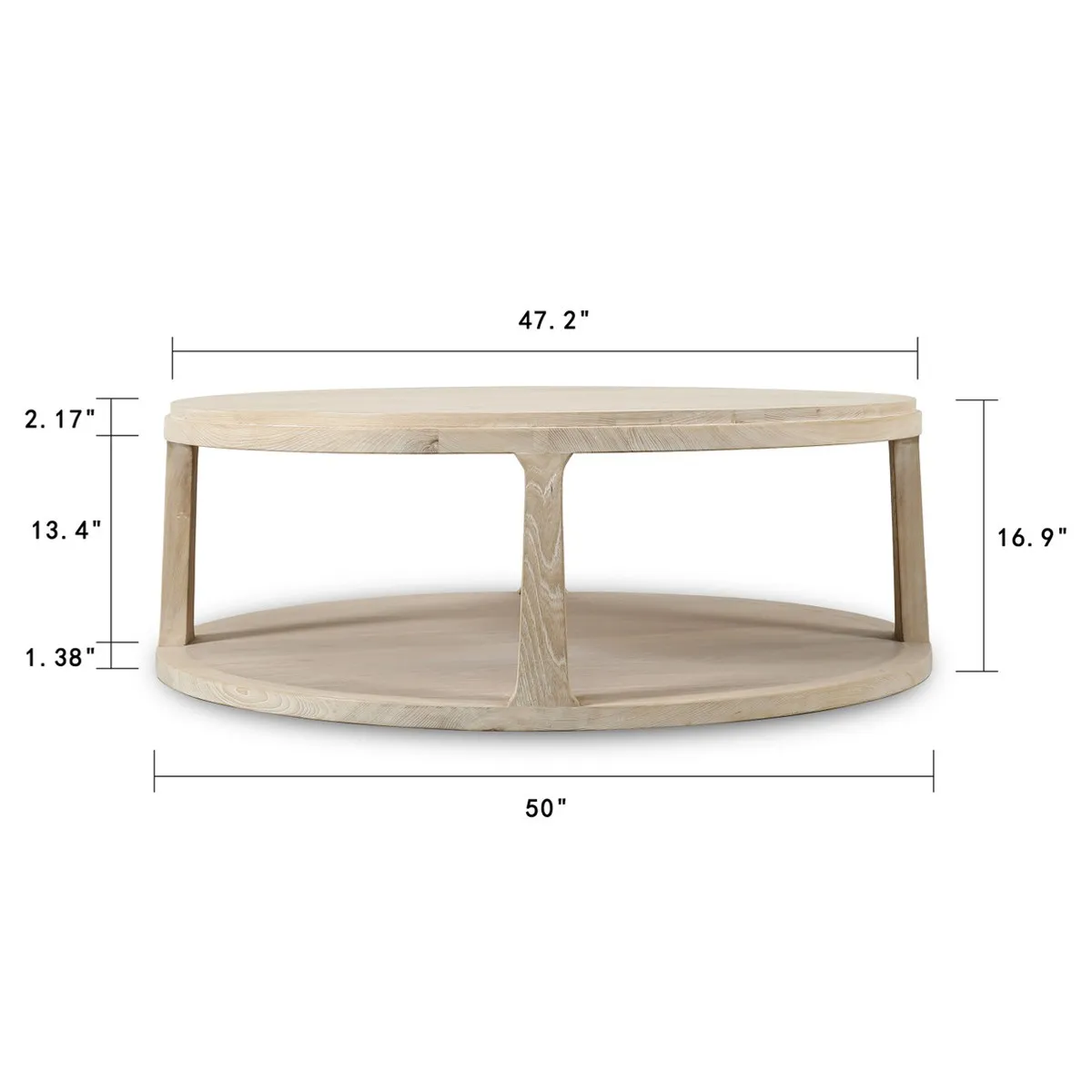 Luella Round Coffee Table - White Wash, Pine