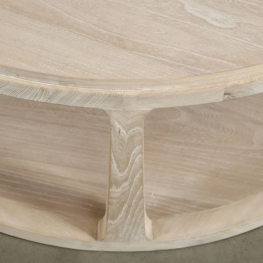 Luella Round Coffee Table - White Wash, Pine