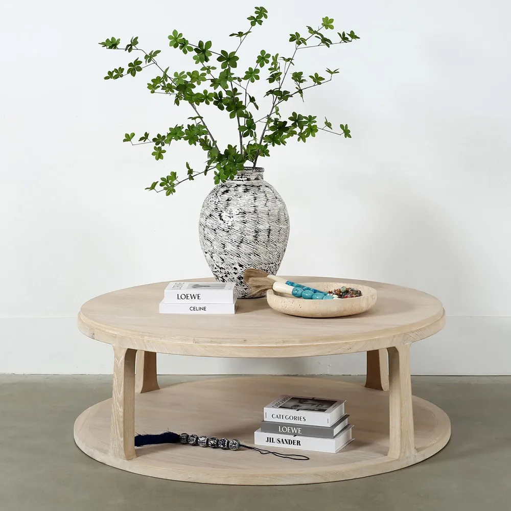 Luella Round Coffee Table - White Wash, Pine