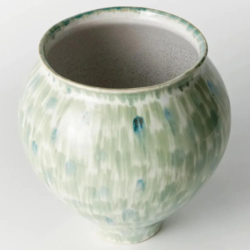 Luka Round Decorative Table Vase Large - Green, Stoneware