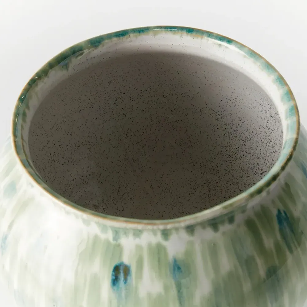 Luka Round Decorative Table Vase Large - Green, Stoneware