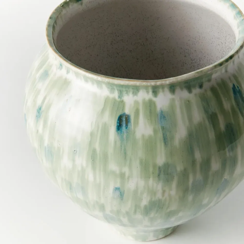 Luka Round Decorative Table Vase Large - Green, Stoneware