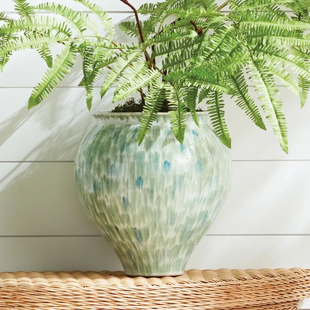 Luka Round Decorative Table Vase Large - Green, Stoneware