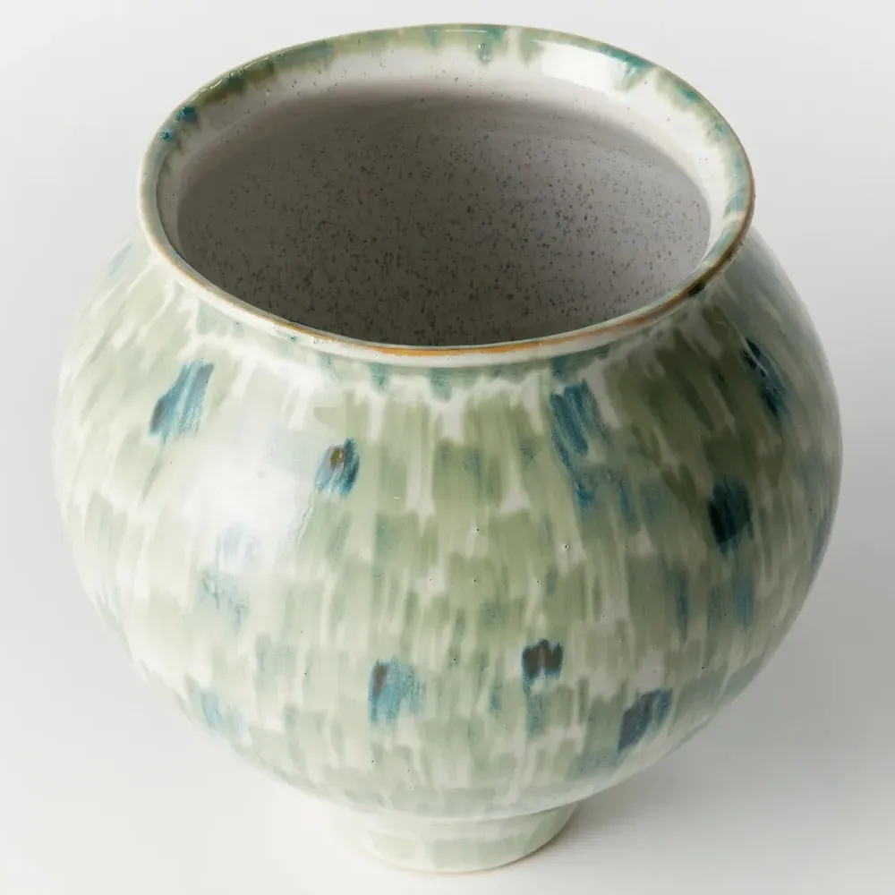 Luka Round Decorative Table Vase Small - Green, Stoneware