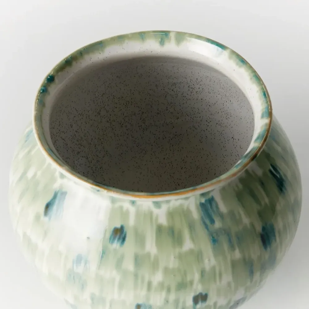 Luka Round Decorative Table Vase Small - Green, Stoneware