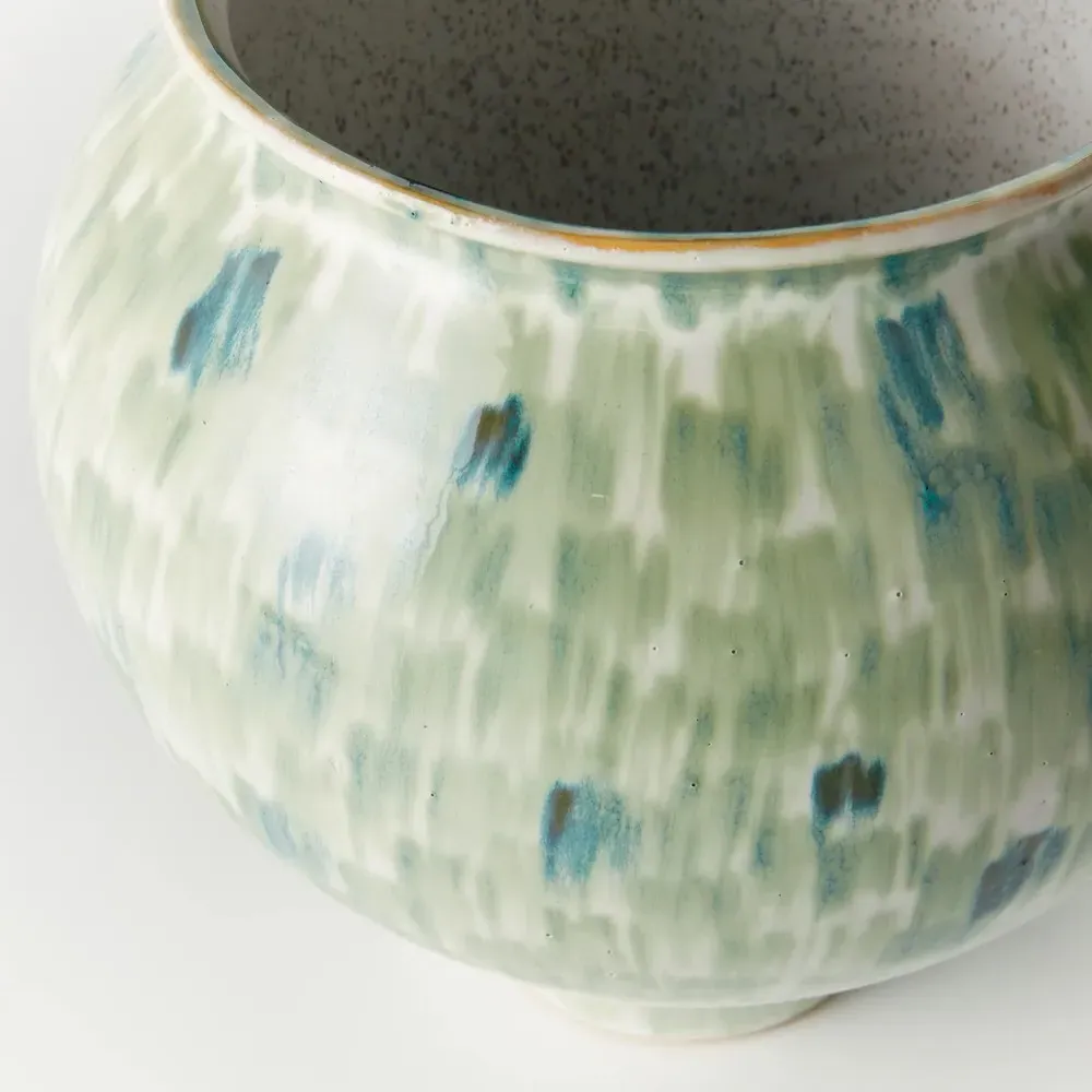 Luka Round Decorative Table Vase Small - Green, Stoneware