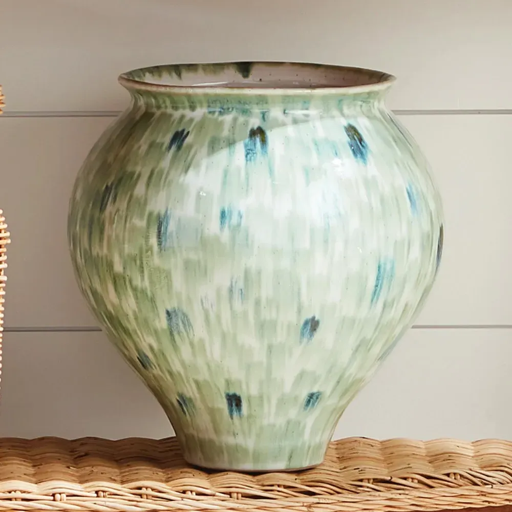 Luka Round Decorative Table Vase Small - Green, Stoneware