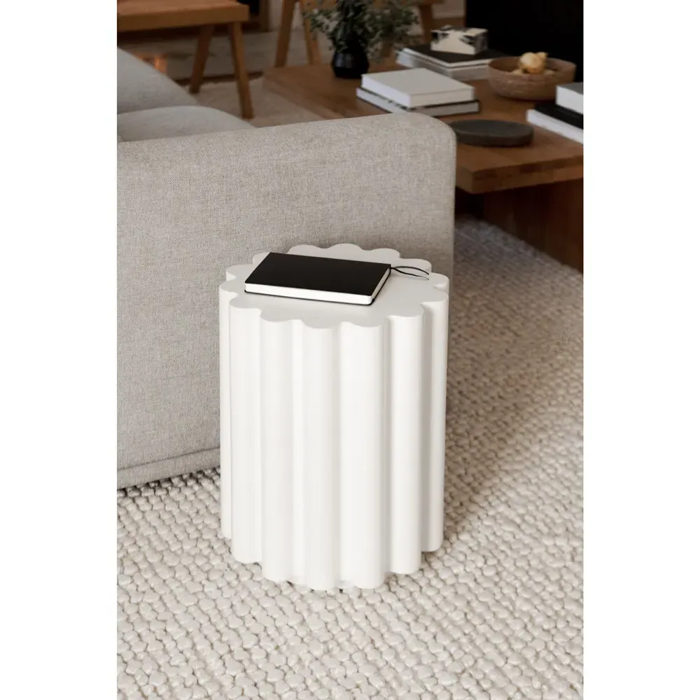 Luke Outdoor Side Table - White, Concrete