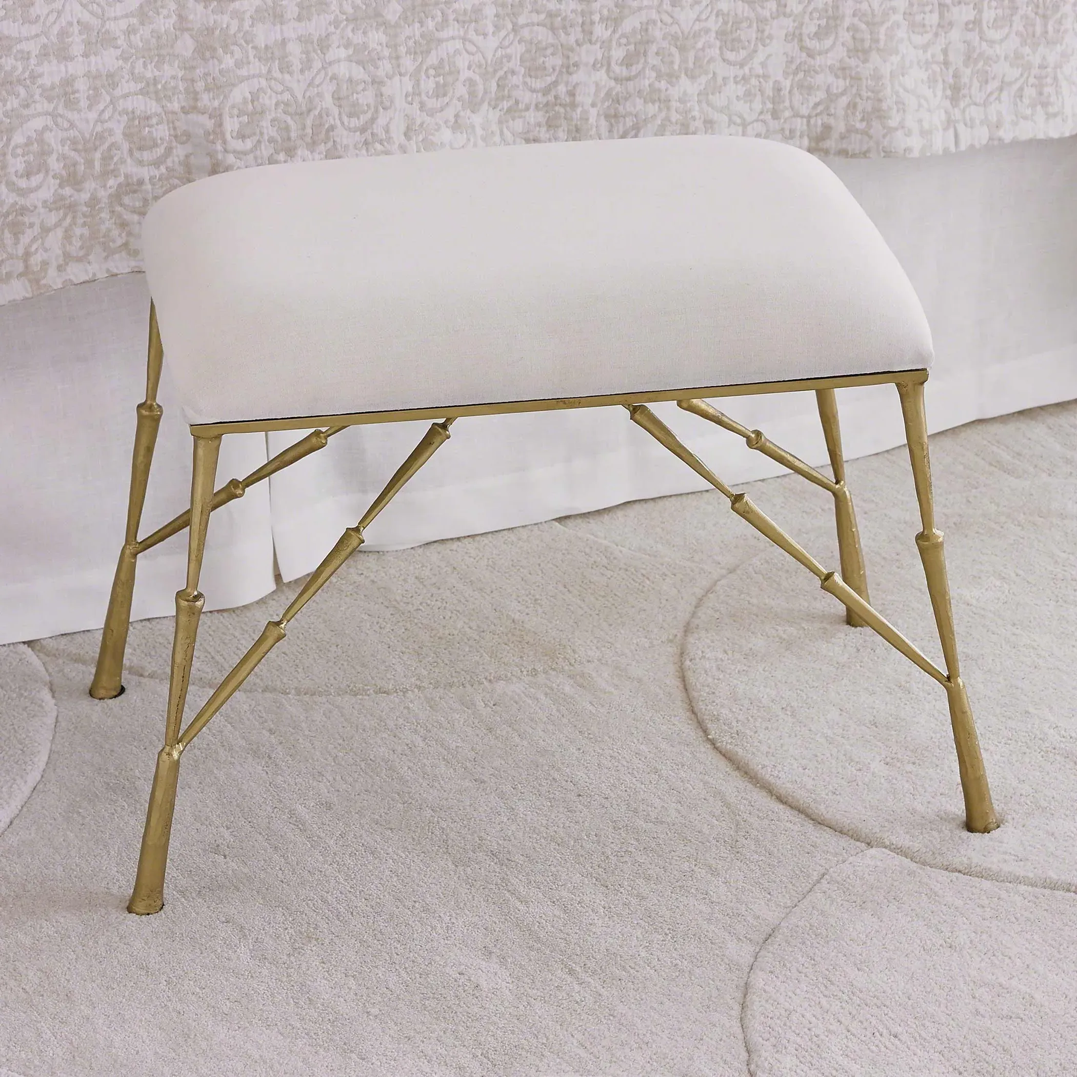 Luke Rectangular Metal Stool - Gold, Muslin