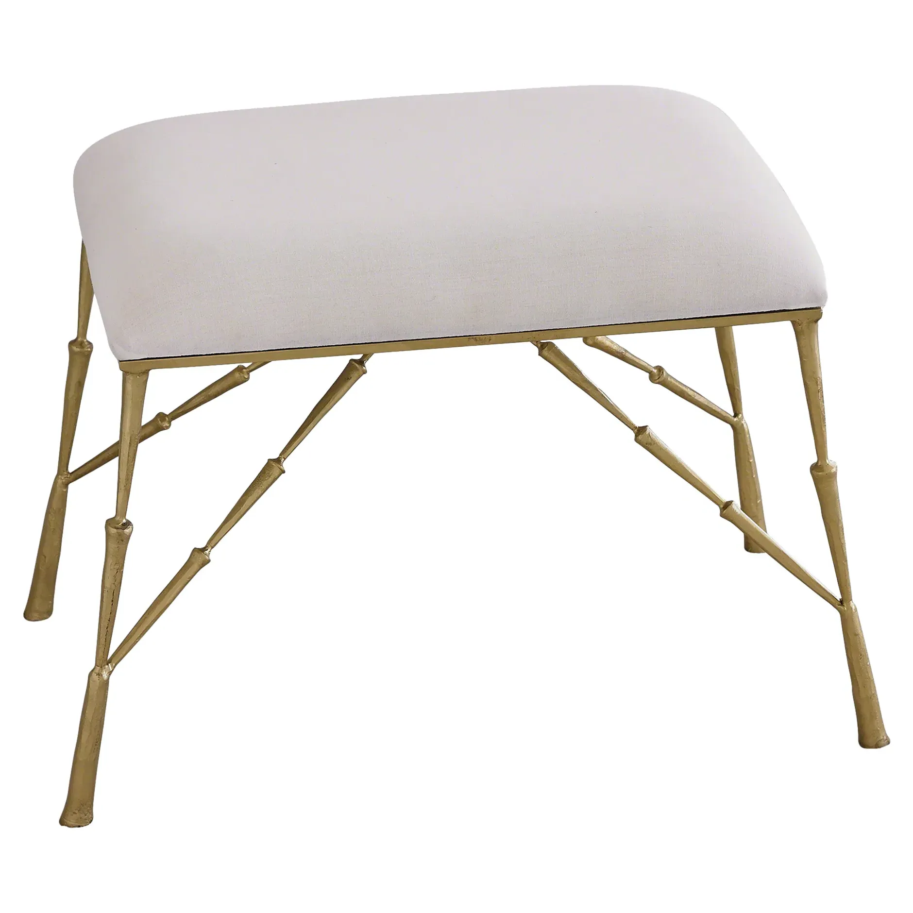 Luke Rectangular Metal Stool - Gold, Muslin image