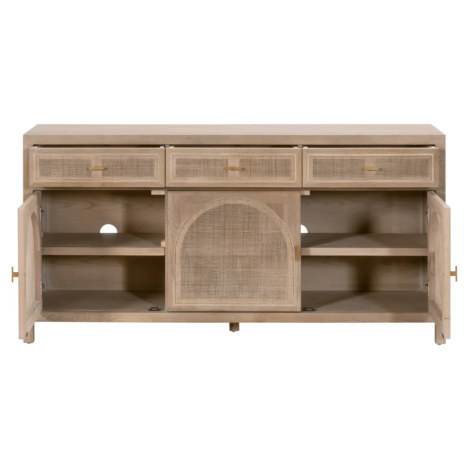 Lulu Arched Woven Cane Sideboard - Brown, Oak