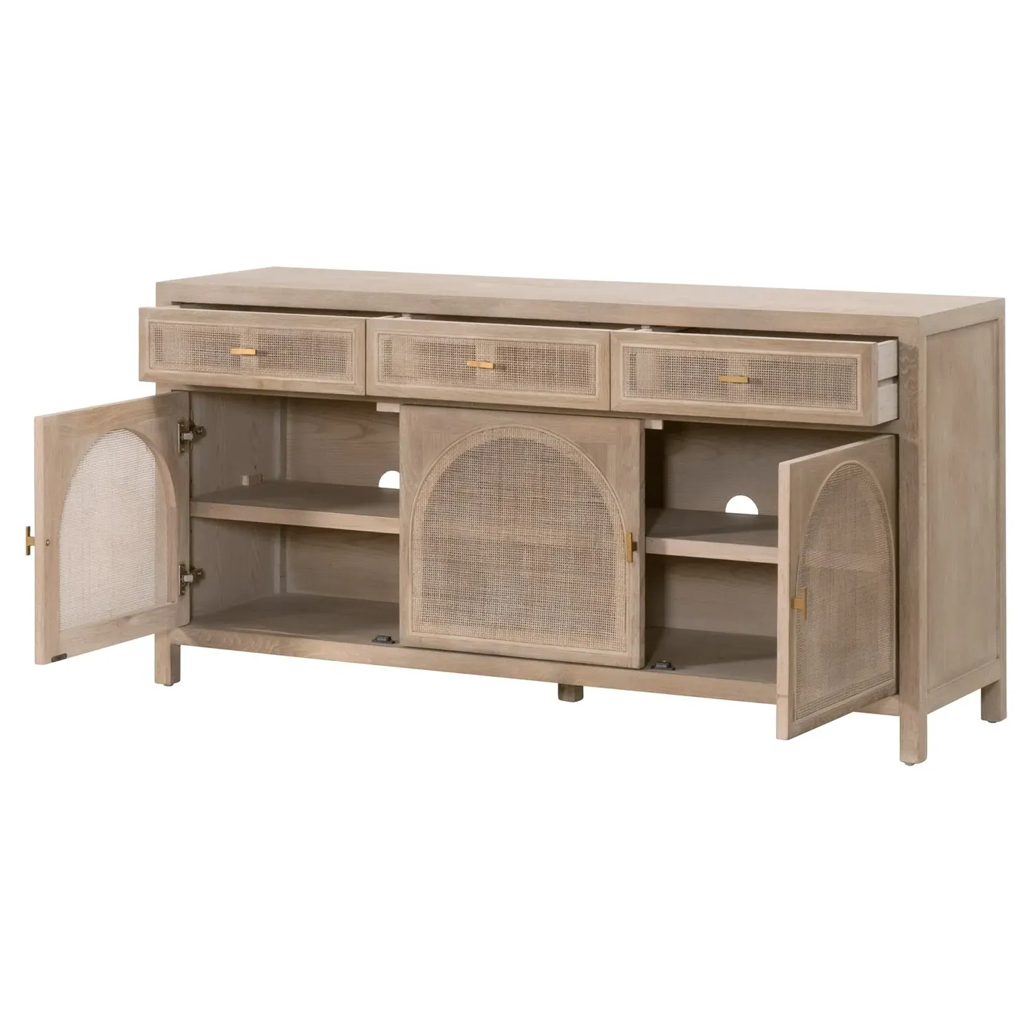 Lulu Arched Woven Cane Sideboard - Brown, Oak