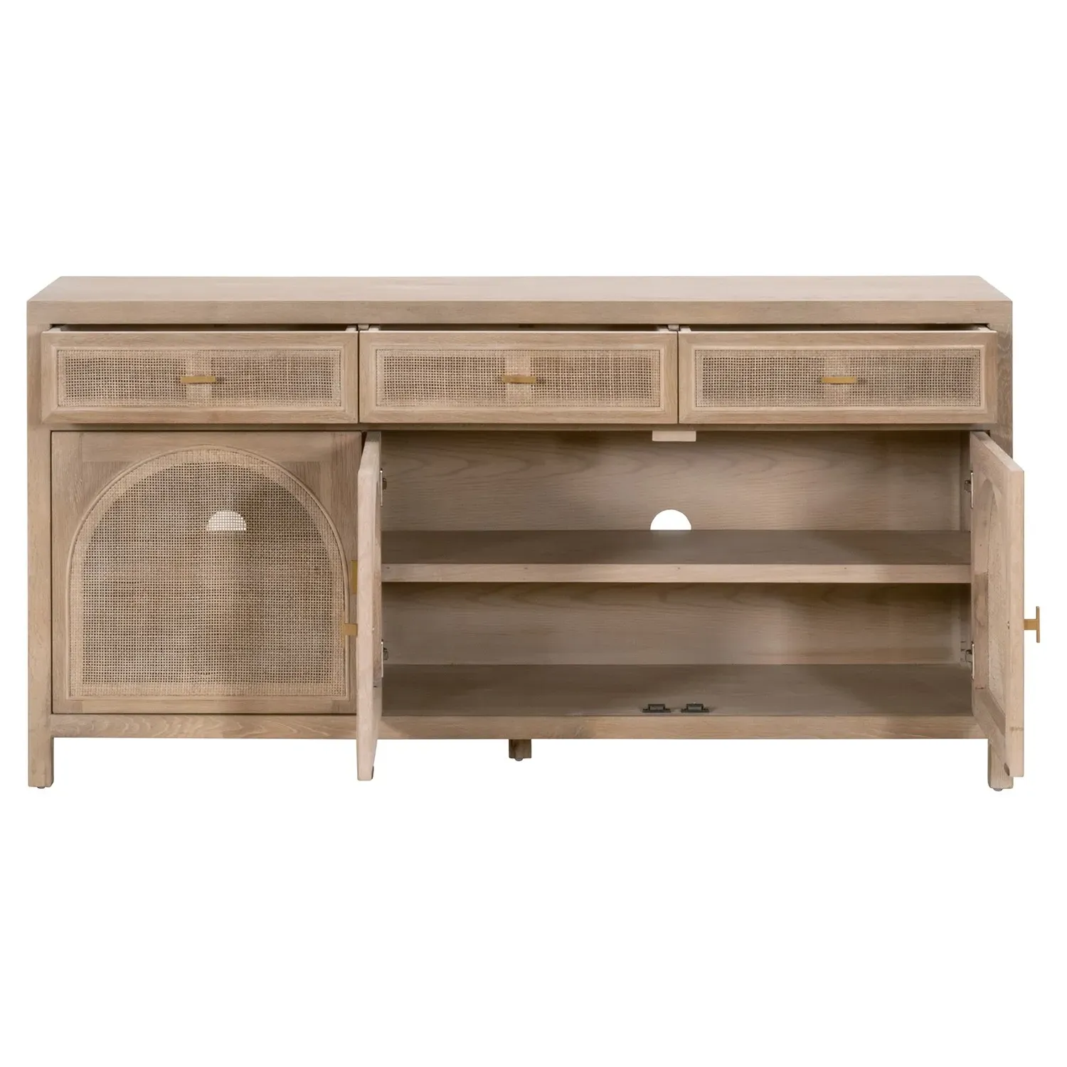 Lulu Arched Woven Cane Sideboard - Brown, Oak