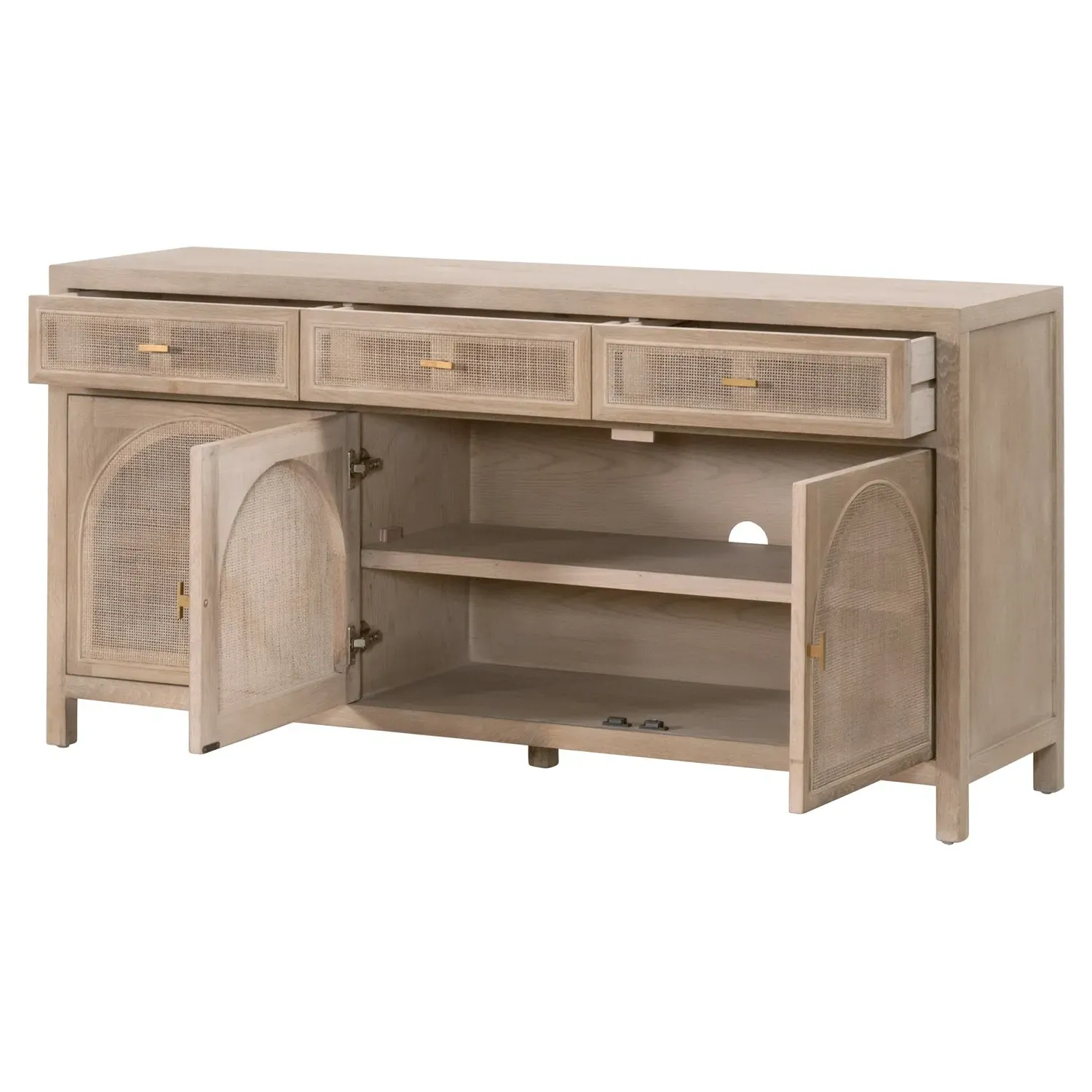 Lulu Arched Woven Cane Sideboard - Brown, Oak
