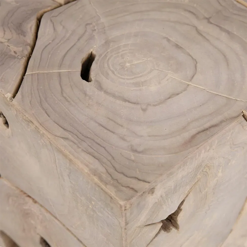 Lumber Square Side Table - Grey, Teak