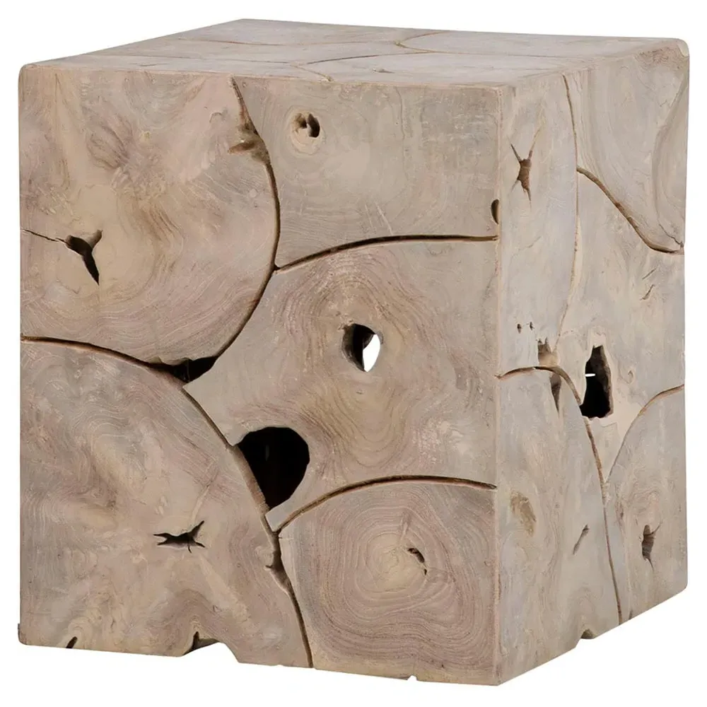 Lumber Square Side Table - Grey, Teak