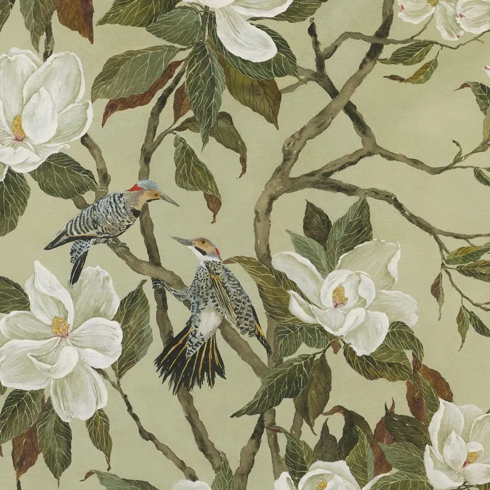 Lumi Green Floral Chinoiserie Wall Art - Brown, Walnut