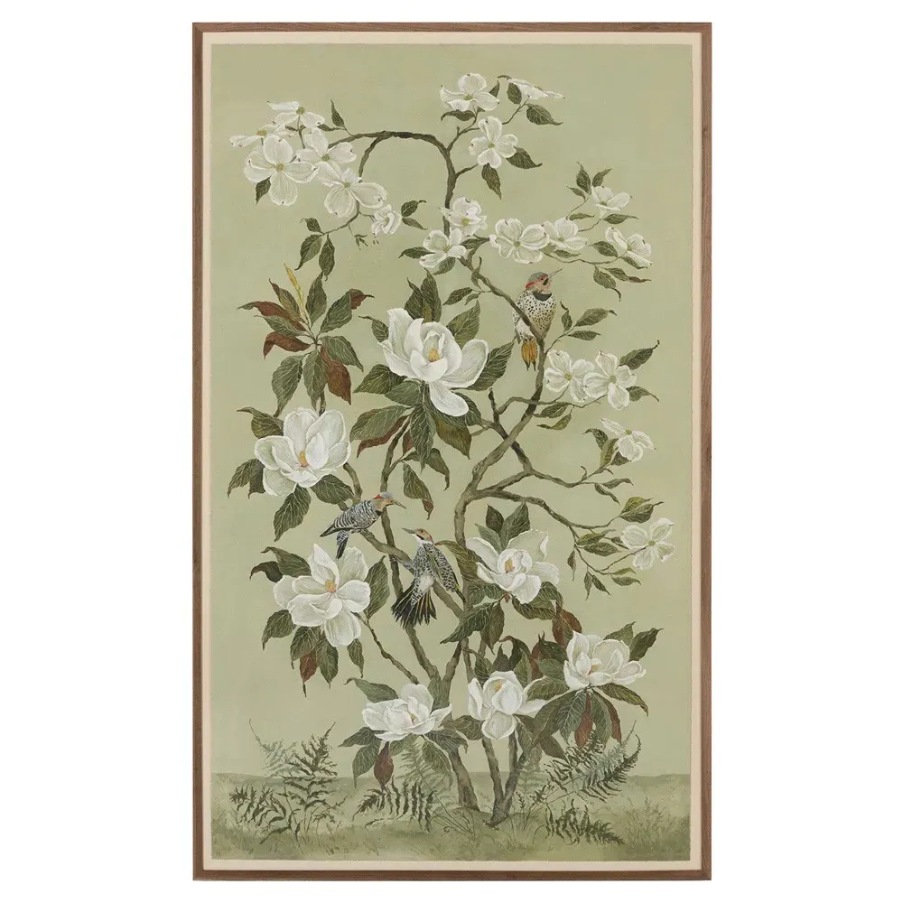 Lumi Green Floral Chinoiserie Wall Art - Brown, Walnut image