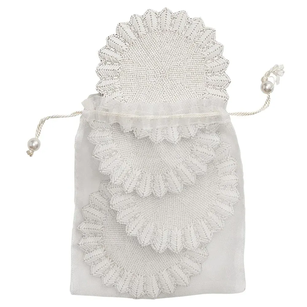 Lumina Glass Beaded Coaster Set of 4 - White