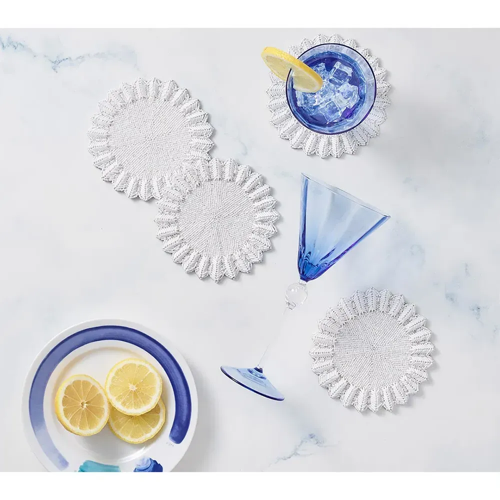 Lumina Glass Beaded Coaster Set of 4 - White