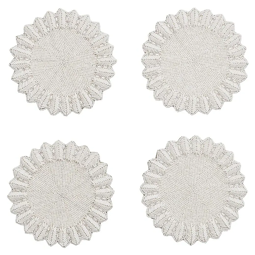 Lumina Glass Beaded Coaster Set of 4 - White image