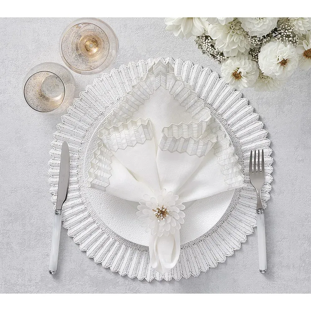 Lumina Ridged Edge Linen Napkin Set of 4 - White